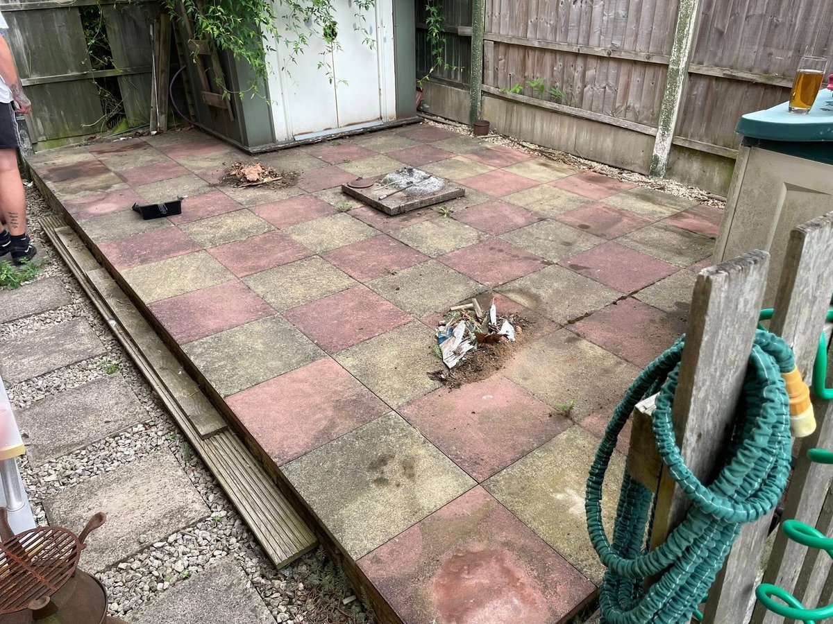 Garden patio before pressure washing