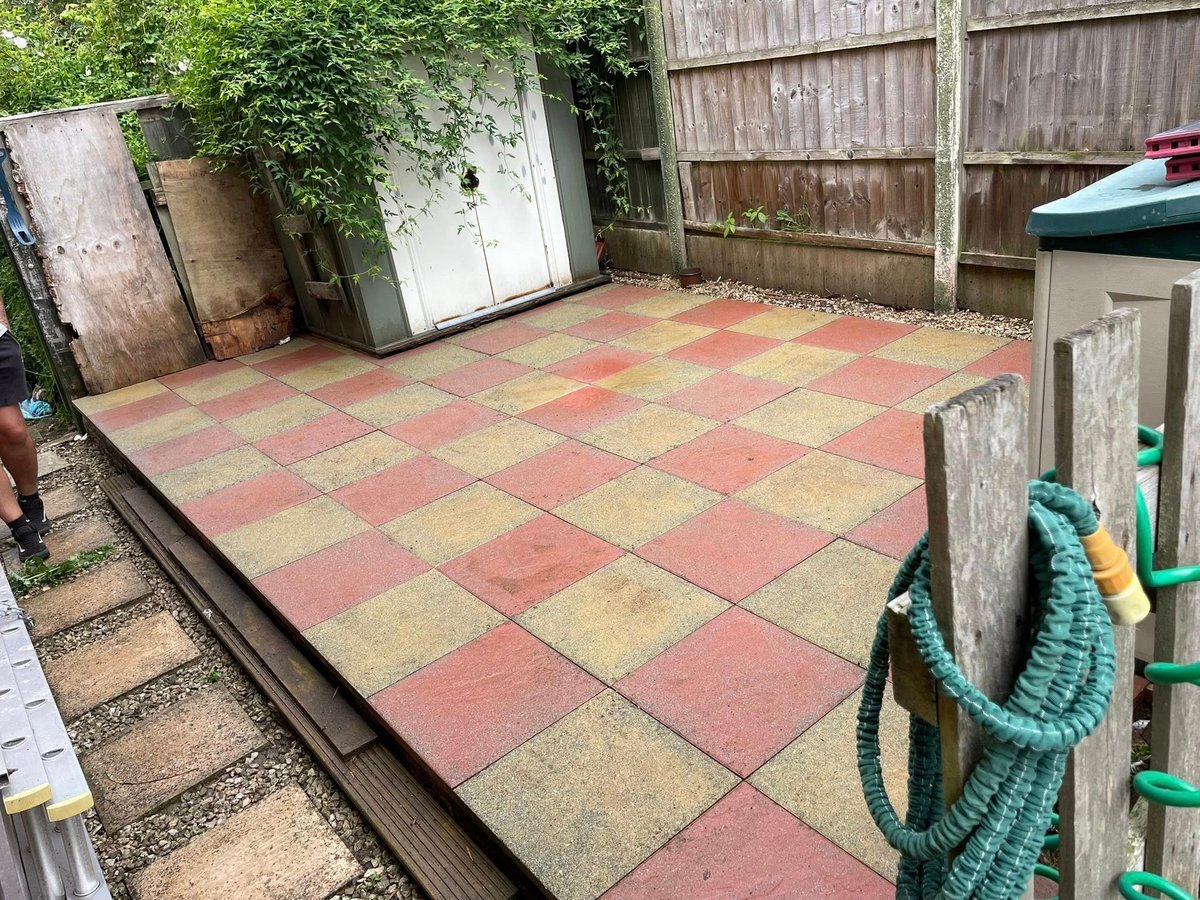 Garden patio after pressure washing